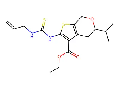 ethyl 5-(propan-2-yl)-2-[(prop-2-en-1-ylcarbamothioyl)amino]-4,7-dihydro-5H-thieno[2,3-c]pyran-3-carboxylate structure