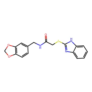2-(1H-benzimidazol-2-ylsulfanyl)-N-(1,3-benzodioxol-5-ylmethyl)acetamide structure
