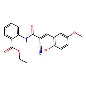 (E)-ethyl 2-(2-cyano-3-(2-hydroxy-5-methoxyphenyl)acrylamido)benzoate structure