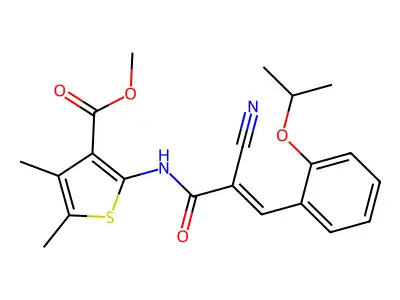 (E)-methyl 2-(2-cyano-3-(2-isopropoxyphenyl)acrylamido)-4,5-dimethylthiophene-3-carboxylate structure