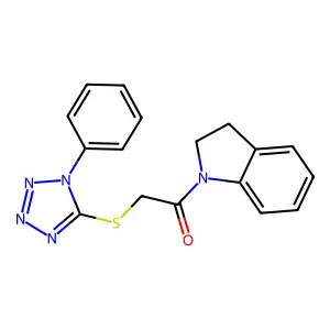 1-(2,3-Dihydroindol-1-yl)-2-(1-phenyltetrazol-5-yl)sulfanylethanone structure