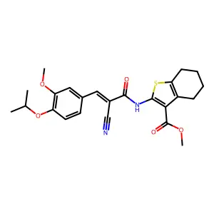 (E)-methyl 2-(2-cyano-3-(4-isopropoxy-3-methoxyphenyl)acrylamido)-4,5,6,7-tetrahydrobenzo[b]thiophene-3-carboxylate structure