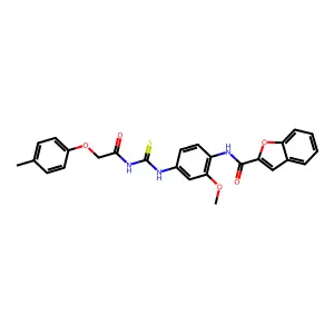 N-[2-methoxy-4-[[2-(4-methylphenoxy)acetyl]carbamothioylamino]phenyl]-1-benzofuran-2-carboxamide structure