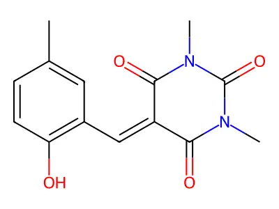 5-[(2-hydroxy-5-methylphenyl)methylidene]-1,3-dimethyl-1,3-diazinane-2,4,6-trione structure