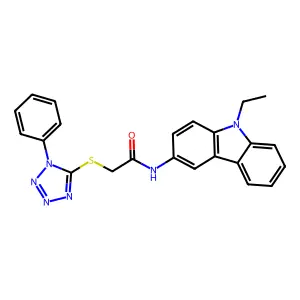 N-(9-ethylcarbazol-3-yl)-2-(1-phenyltetrazol-5-yl)sulfanylacetamide structure