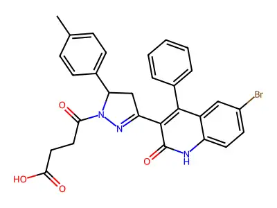 4-[3-(6-bromo-2-hydroxy-4-phenylquinolin-3-yl)-5-(4-methylphenyl)-4,5-dihydro-1H-pyrazol-1-yl]-4-oxobutanoic acid structure