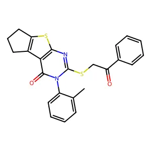 3-(2-methylphenyl)-2-[(2-oxo-2-phenylethyl)sulfanyl]-3,5,6,7-tetrahydro-4H-cyclopenta[4,5]thieno[2,3-d]pyrimidin-4-one structure