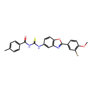 N-[[2-(3-bromo-4-methoxyphenyl)-1,3-benzoxazol-5-yl]carbamothioyl]-4-methylbenzamide structure