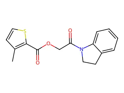 2-(2,3-dihydro-1H-indol-1-yl)-2-oxoethyl 3-methylthiophene-2-carboxylate structure