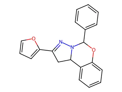 2-(furan-2-yl)-5-phenyl-5,10b-dihydro-1H-pyrazolo[1,5-c][1,3]benzoxazine structure