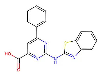 2-(Benzo[d]thiazol-2-ylamino)-6-phenylpyrimidine-4-carboxylic acid structure