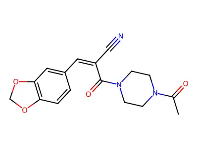 2-(4-Acetylpiperazine-1-carbonyl)-3-(1,3-dioxaindan-5-yl)prop-2-enenitrile structure