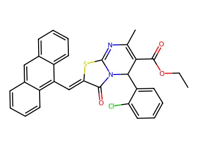(Z)-ethyl 2-(anthracen-9-ylmethylene)-5-(2-chlorophenyl)-7-methyl-3-oxo-3,5-dihydro-2H-thiazolo[3,2-a]pyrimidine-6-carboxylate structure