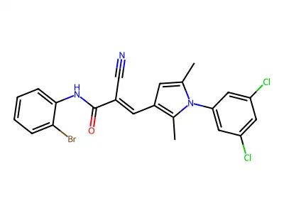 (E)-N-(2-bromophenyl)-2-cyano-3-[1-(3,5-dichlorophenyl)-2,5-dimethylpyrrol-3-yl]prop-2-enamide structure