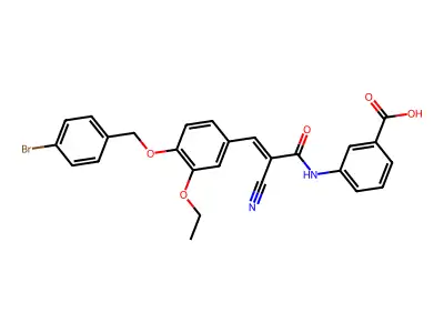 3-[[(E)-3-[4-[(4-bromophenyl)methoxy]-3-ethoxyphenyl]-2-cyanoprop-2-enoyl]amino]benzoic acid structure