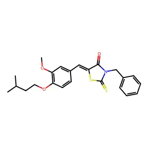 (Z)-3-benzyl-5-(4-(isopentyloxy)-3-methoxybenzylidene)-2-thioxothiazolidin-4-one structure