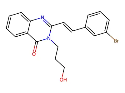 2-[(E)-2-(3-bromophenyl)ethenyl]-3-(3-hydroxypropyl)quinazolin-4-one structure