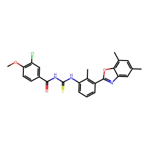 3-chloro-N-[[3-(5,7-dimethyl-1,3-benzoxazol-2-yl)-2-methylphenyl]carbamothioyl]-4-methoxybenzamide structure