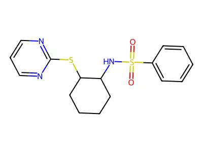 N-(2-pyrimidin-2-ylsulfanylcyclohexyl)benzenesulfonamide structure