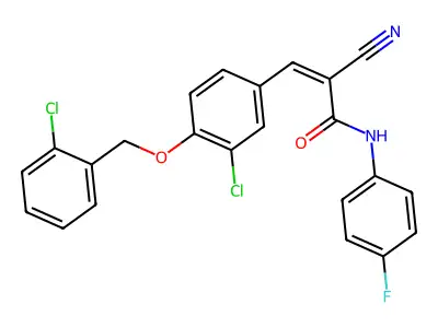 3-{3-chloro-4-[(2-chlorophenyl)methoxy]phenyl}-2-cyano-N-(4-fluorophenyl)prop-2-enamide structure