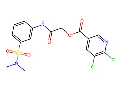 [2-[3-(dimethylsulfamoyl)anilino]-2-oxoethyl] 5,6-dichloropyridine-3-carboxylate structure