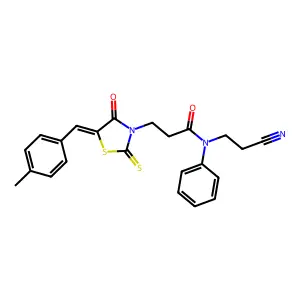 N-(2-cyanoethyl)-3-[(5E)-5-[(4-methylphenyl)methylidene]-4-oxo-2-sulfanylidene-1,3-thiazolidin-3-yl]-N-phenylpropanamide structure