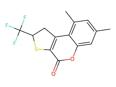 7,9-dimethyl-2-(trifluoromethyl)-1,2-dihydro-4H-thieno[2,3-c]chromen-4-one structure