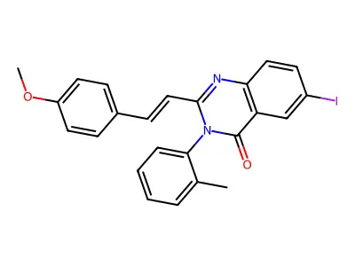 6-iodo-2-[(E)-2-(4-methoxyphenyl)ethenyl]-3-(2-methylphenyl)quinazolin-4-one structure