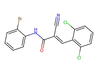 (E)-N-(2-bromophenyl)-2-cyano-3-(2,6-dichlorophenyl)prop-2-enamide structure