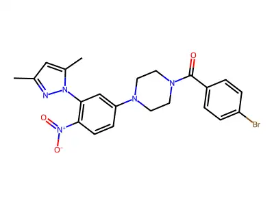 (4-bromophenyl)-[4-[3-(3,5-dimethylpyrazol-1-yl)-4-nitrophenyl]piperazin-1-yl]methanone structure