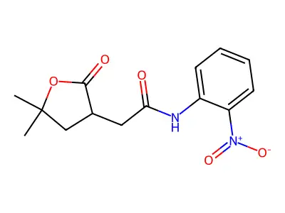 2-(5,5-dimethyl-2-oxooxolan-3-yl)-N-(2-nitrophenyl)acetamide structure