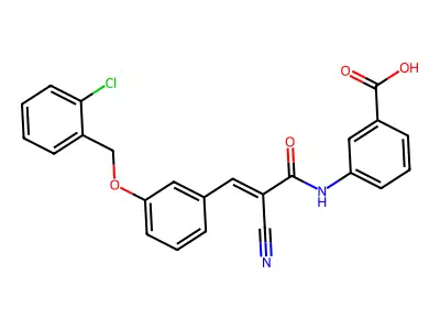 3-[[(E)-3-[3-[(2-chlorophenyl)methoxy]phenyl]-2-cyanoprop-2-enoyl]amino]benzoic acid structure