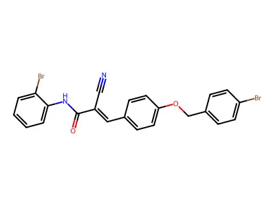 (E)-N-(2-bromophenyl)-3-[4-[(4-bromophenyl)methoxy]phenyl]-2-cyanoprop-2-enamide structure