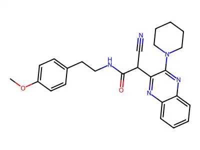 2-cyano-N-(4-methoxyphenethyl)-2-(3-(piperidin-1-yl)quinoxalin-2-yl)acetamide structure