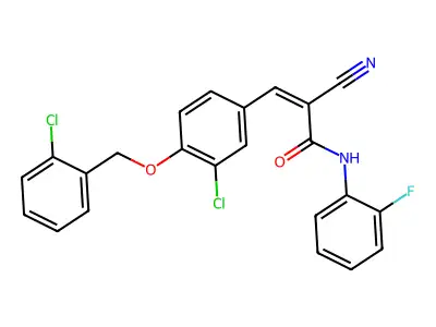(Z)-3-[3-Chloro-4-[(2-chlorophenyl)methoxy]phenyl]-2-cyano-N-(2-fluorophenyl)prop-2-enamide structure