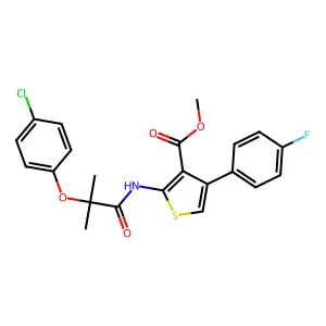 methyl 2-{[2-(4-chlorophenoxy)-2-methylpropanoyl]amino}-4-(4-fluorophenyl)-3-thiophenecarboxylate structure