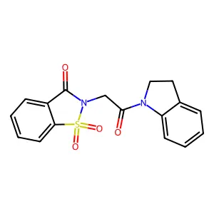 2-(2-(indolin-1-yl)-2-oxoethyl)benzo[d]isothiazol-3(2H)-one 1,1-dioxide structure