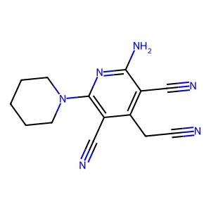 2-Amino-4-(cyanomethyl)-6-(piperidin-1-yl)pyridine-3,5-dicarbonitrile structure