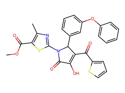 methyl 2-[3-hydroxy-2-oxo-5-(3-phenoxyphenyl)-4-(thiophen-2-ylcarbonyl)-2,5-dihydro-1H-pyrrol-1-yl]-4-methyl-1,3-thiazole-5-carboxylate structure