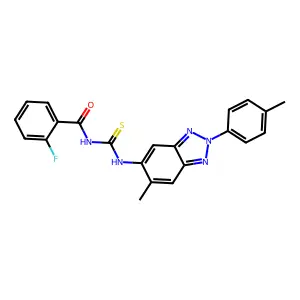 2-fluoro-N-[[6-methyl-2-(4-methylphenyl)benzotriazol-5-yl]carbamothioyl]benzamide structure