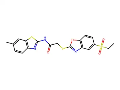 2-{[5-(ethanesulfonyl)-1,3-benzoxazol-2-yl]sulfanyl}-N-(6-methyl-1,3-benzothiazol-2-yl)acetamide structure