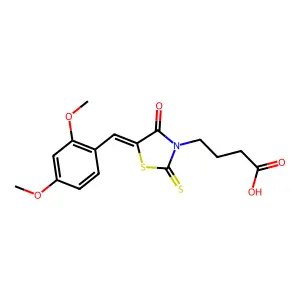 (Z)-4-(5-(2,4-dimethoxybenzylidene)-4-oxo-2-thioxothiazolidin-3-yl)butanoic acid structure