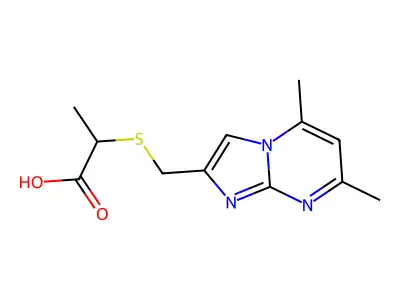 2-[({5,7-Dimethylimidazo[1,2-a]pyrimidin-2-yl}methyl)sulfanyl]propanoic acid structure