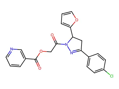[2-[5-(4-chlorophenyl)-3-(furan-2-yl)-3,4-dihydropyrazol-2-yl]-2-oxoethyl] pyridine-3-carboxylate structure