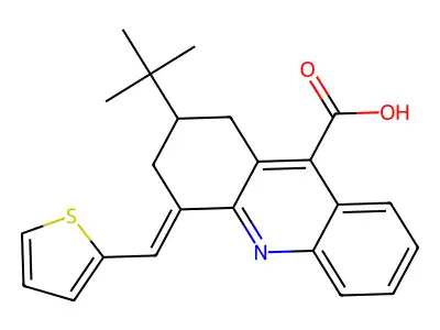 2-tert-butyl-4-(thiophen-2-ylmethylidene)-2,3-dihydro-1H-acridine-9-carboxylic Acid structure