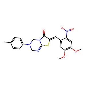 (7Z)-7-[(4,5-dimethoxy-2-nitrophenyl)methylidene]-3-(4-methylphenyl)-2,4-dihydro-[1,3]thiazolo[3,2-a][1,3,5]triazin-6-one structure
