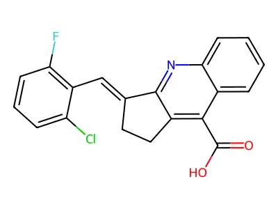 3-[(2-chloro-6-fluorophenyl)methylidene]-1H,2H,3H-cyclopenta[b]quinoline-9-carboxylic acid structure