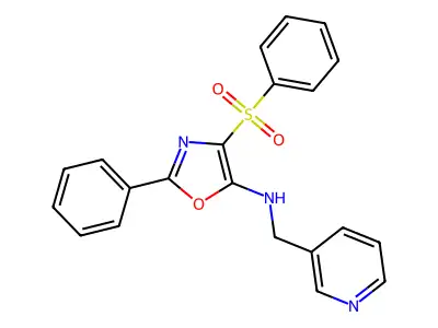 2-phenyl-4-(phenylsulfonyl)-N-(pyridin-3-ylmethyl)-1,3-oxazol-5-amine structure