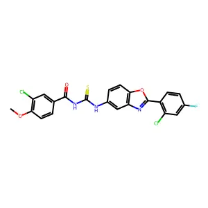3-chloro-N-[[2-(2-chloro-4-fluorophenyl)-1,3-benzoxazol-5-yl]carbamothioyl]-4-methoxybenzamide structure