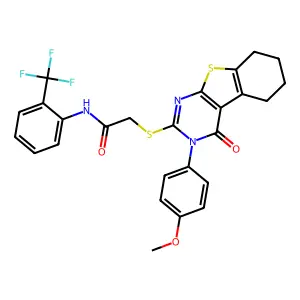 2-((3-(4-Methoxyphenyl)-4-oxo-3,4,5,6,7,8-hexahydrobenzo[4,5]thieno[2,3-d]pyrimidin-2-yl)thio)-N-(2-(trifluoromethyl)phenyl)acetamide structure